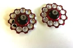 CNC Schaltwerkrollenset Alu Gefräst Rot Eloxiert 11Z (1 Paar) [11096]